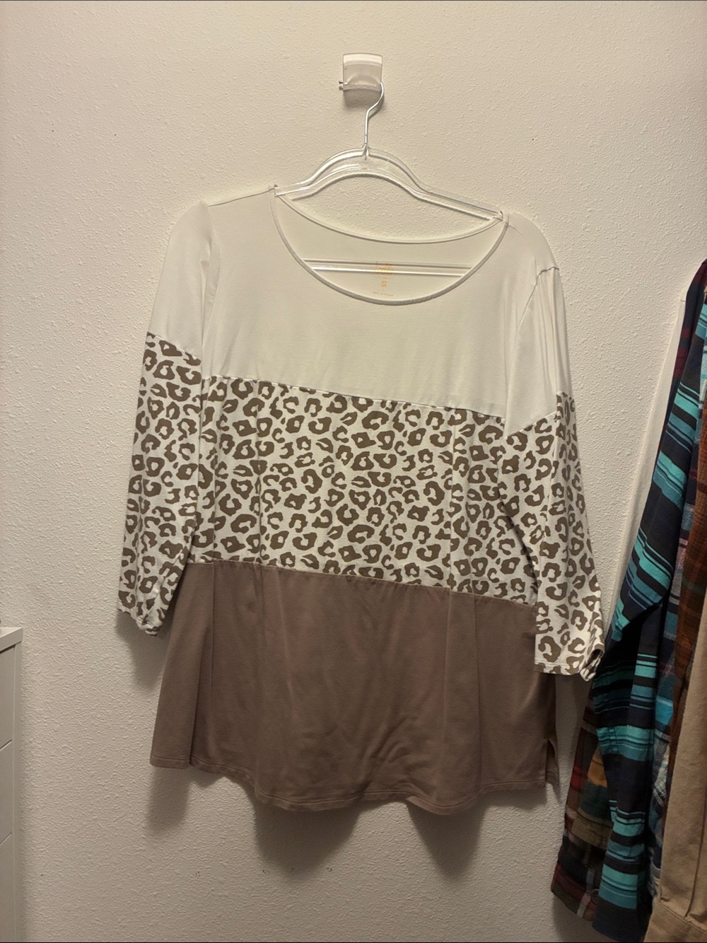 Belle by Kim Gravel Cream, Taupe & Leopard Colorblock Tunic